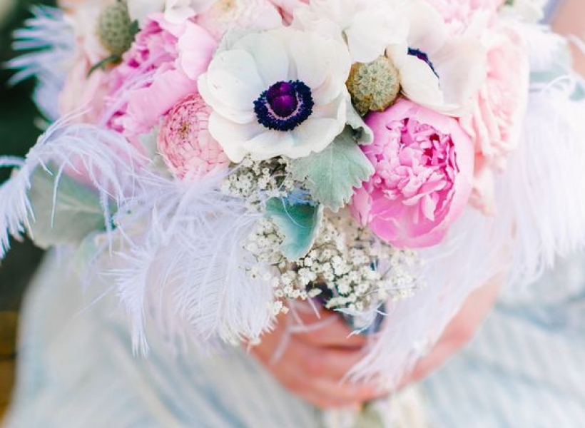 Peony and Feather Bouquet