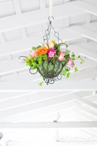 Floral basket hanging from ceiling