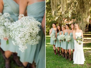 Bride and Maids with Baby's Breath Bouquets
