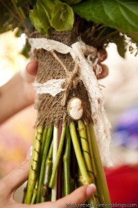 Bouquet with burlap & lace & cameo.