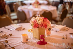 Gold with Pink and White Wedding Flowers